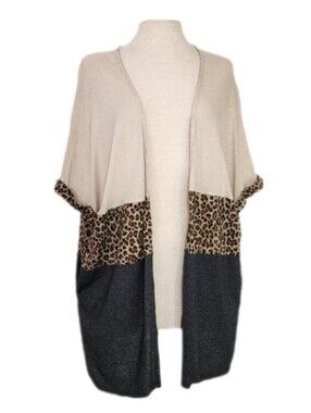 Umgee Cardigan Animal Print Colorblock Tan Size M